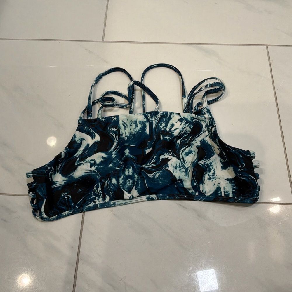 RVCA Blue Marble Strappy Bikini Top | Size Small
